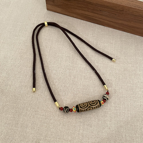 Ethnic style Tibetan style nine-eyed dzi necklace women's niche design emotional couple accessories new Chinese vintage sweater chain