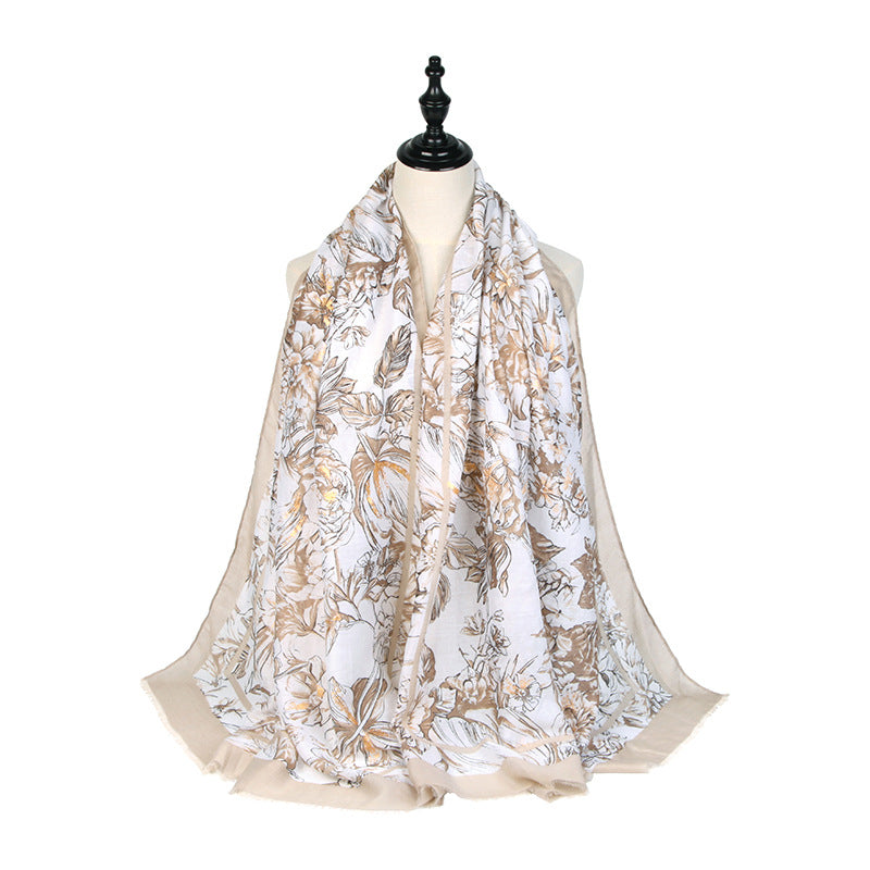 Autumn and winter new satin printing spring orchid autumn chrysanthemum outdoor ladies warm shawl scarf