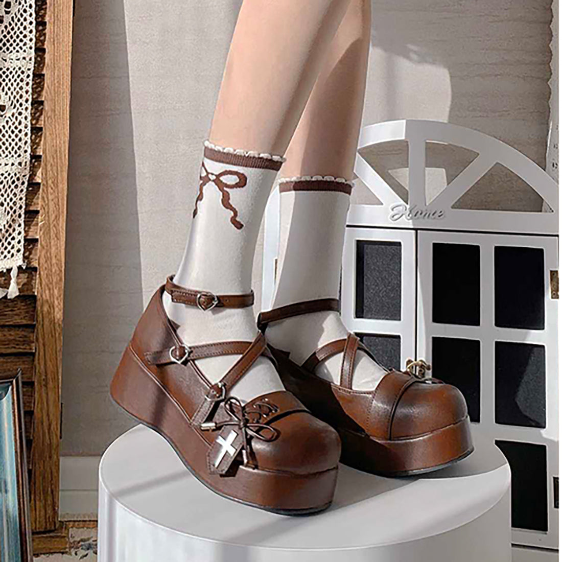 Lolita Criss and Cross Platform Round Toe Shoes