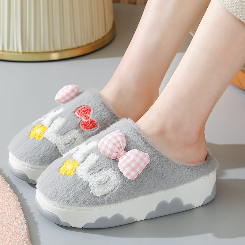 Lovely Bow knot Letters Plush Slipper