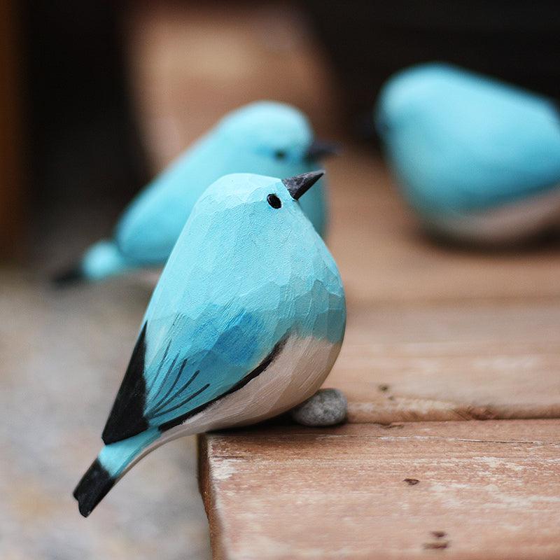 1st Gen Mountain Bluebird Figurines sculptées à la main en bois peint