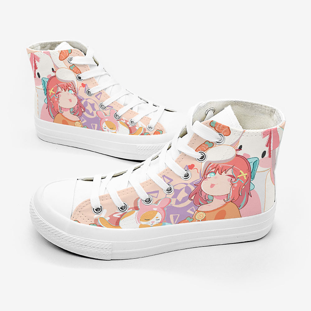 Kawaii Poi Poi Anime Girl Print Sneakers alte alla caviglia