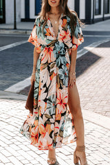 New sexy commuter v-neck fashion print slit dress