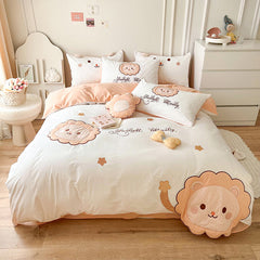 Cute Cartoon Lion Embroidery Bedding Set