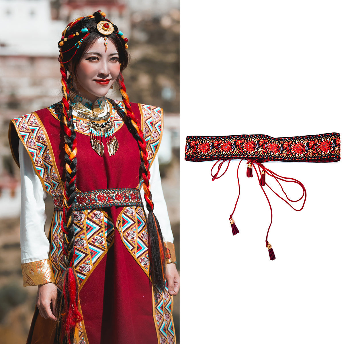 Bandwidth waist seal ethnic style Tibetan clothes robe with string waist chain retro embroidery women's national style