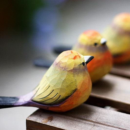 White-browed Tit-warbler Figurines Hand Carved Painted Wooden