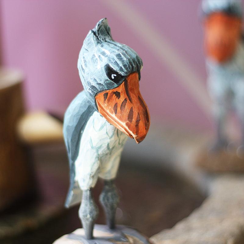 Figurines d'oiseaux Shoebill sculptées à la main en bois peint