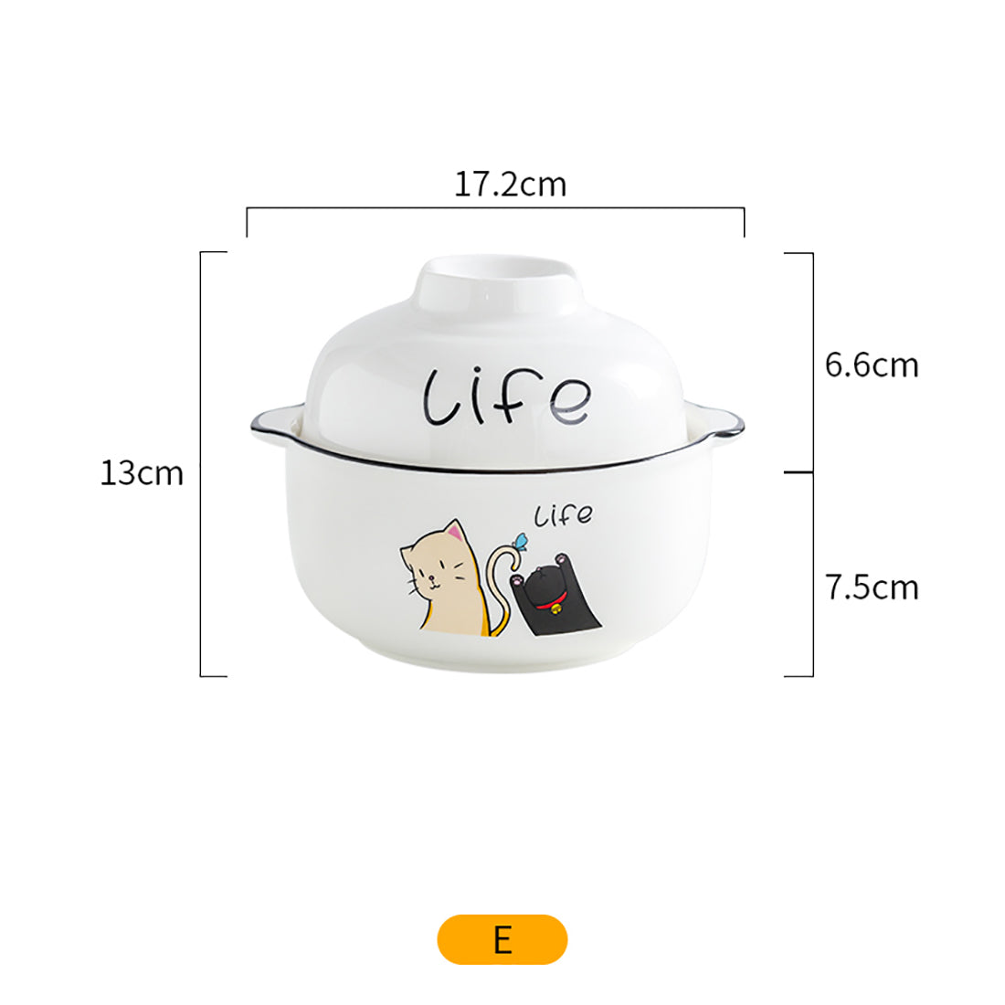Set di ciotole di noodle in ceramica con stampa di simpatici gattini dei cartoni animati