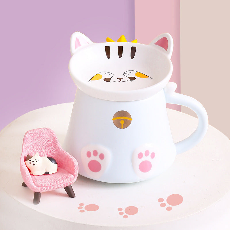 Tasse de petit-déjeuner chat mignon avec couvercle