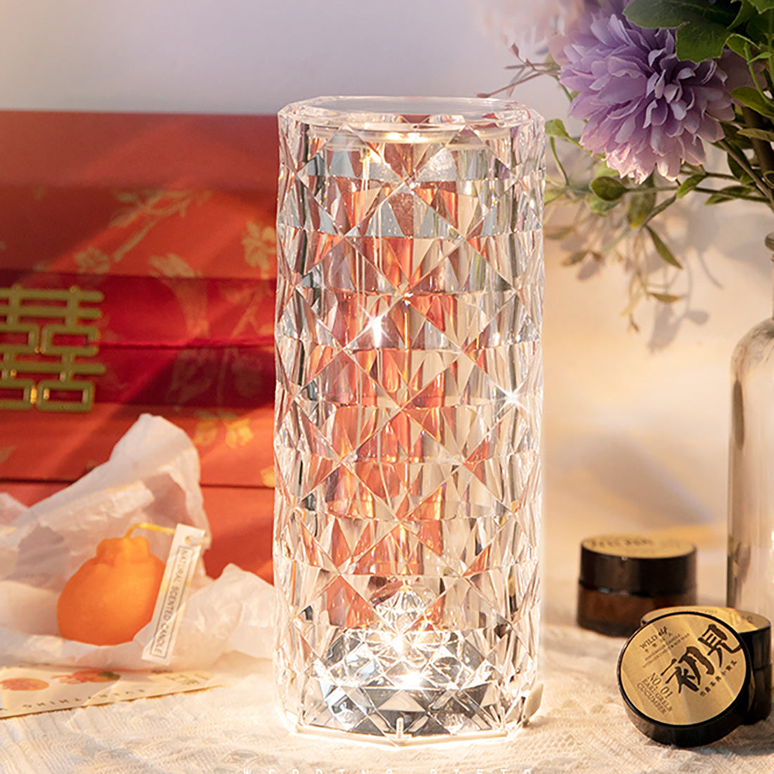 Lampe de nuit en cristal chic avec guirlande lumineuse