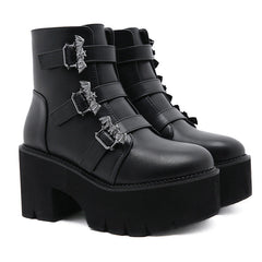 Alt Girl Style Gothic Bat Triple Buckles Platform Boots