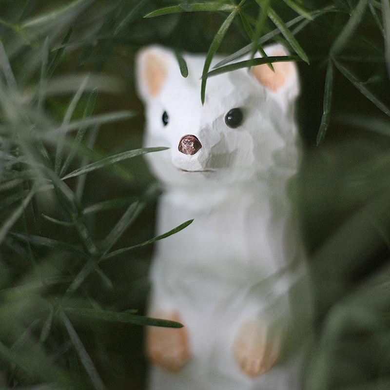 Stoat Figurines Hand Carved Painted Wooden