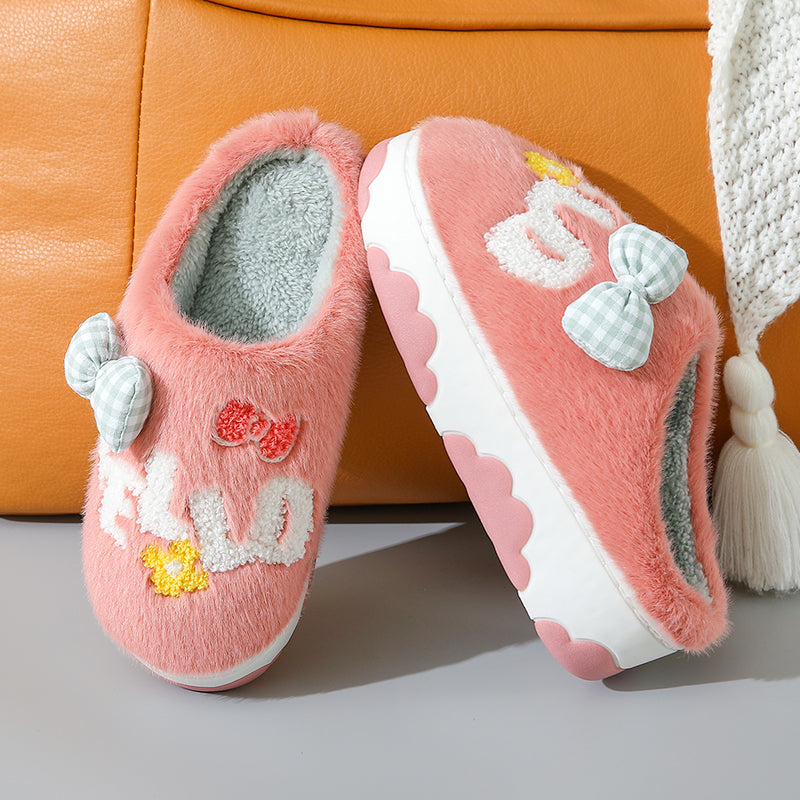 Lovely Bow knot Letters Plush Slipper