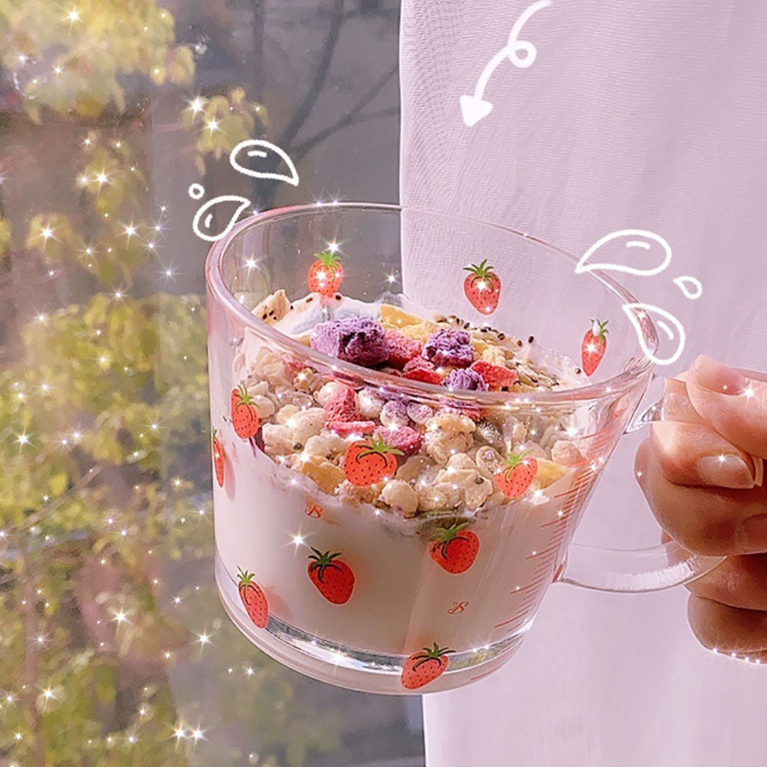 Tasse en verre lapin fraise mignon avec cuillère