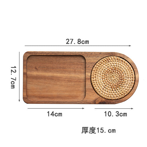 Solid Wood Tray, Water Cup, Plate, Vintage Bread, Dim Sum, Dessert Storage, Breakfast and Small Plate