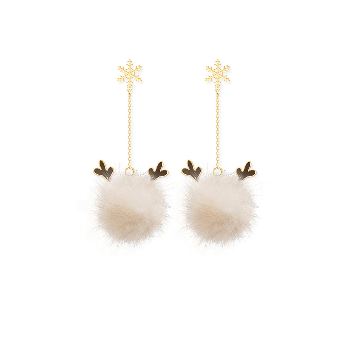 Boucles d'Oreilles Pendantes Renne Pompon Mignon