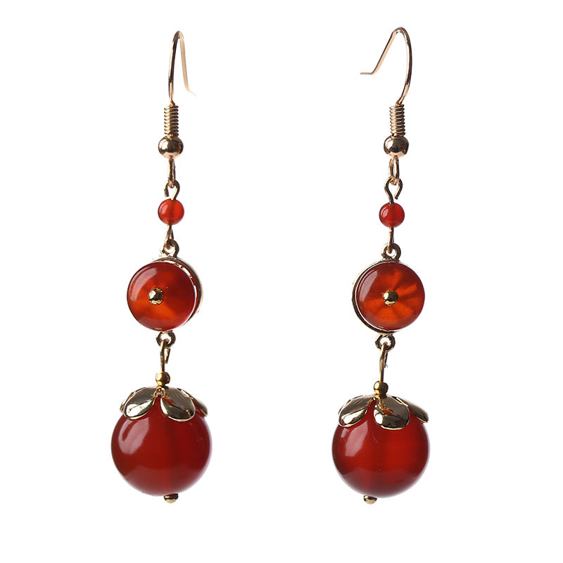 Red Agate Vintage Tibetan Earrings