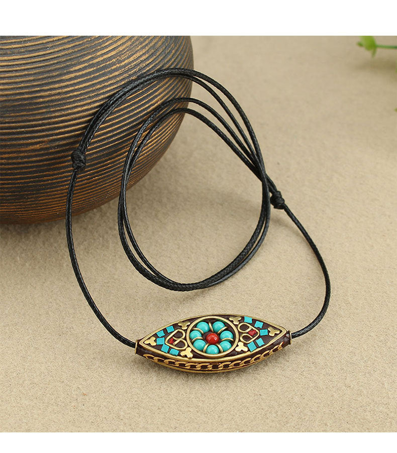 Ethnic Nepalese Buddha's Eye Pendant Necklace