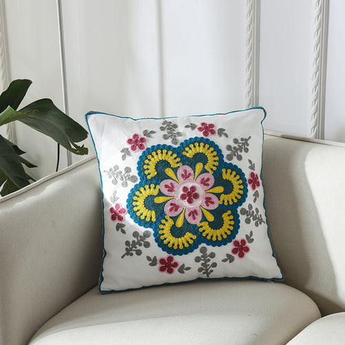 Towel embroidered cushion cover pillow cover 45x45 cotton canvas backrest sofa fresh Nordic fashion