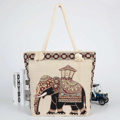 Double-sided Ethnic Style Embroidery Bag Women's Live Embroidery Peacock Elephant Canvas Bag