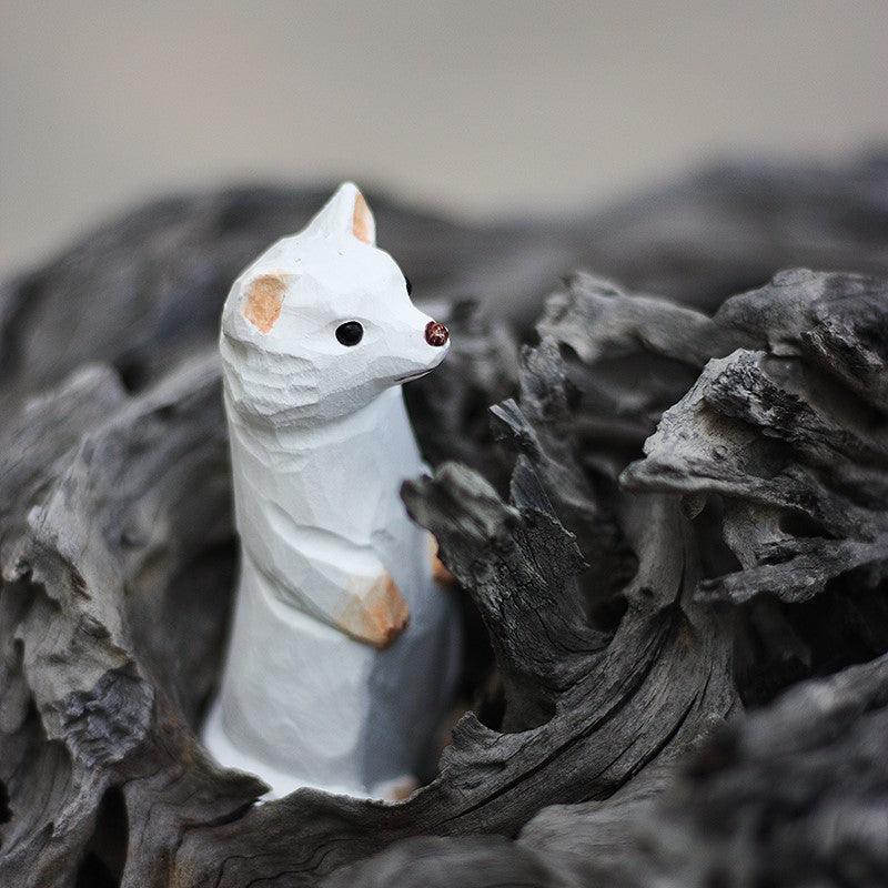 Stoat Figurines Hand Carved Painted Wooden