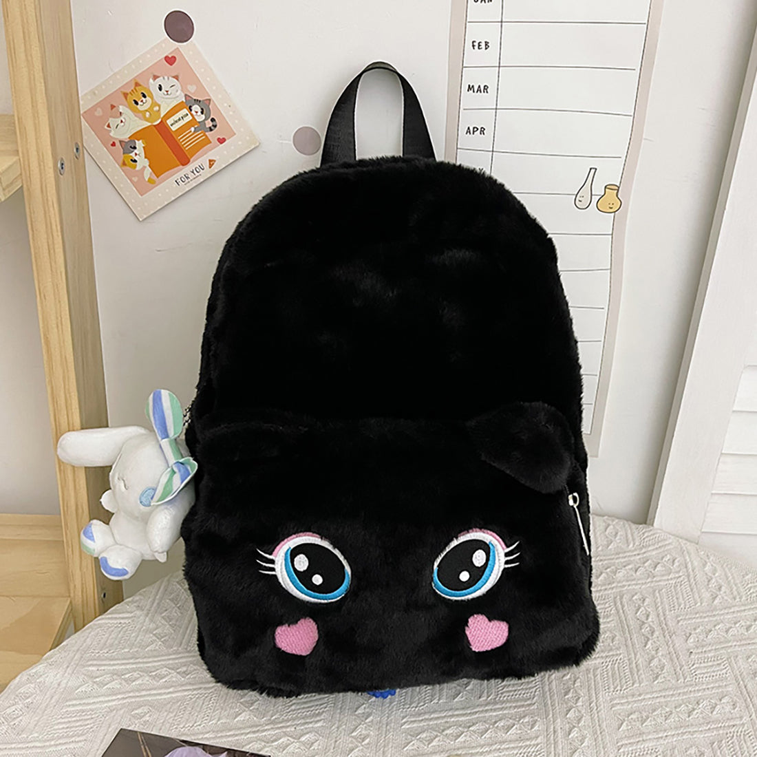 Sac à dos à fourrure mignon yeux de chat