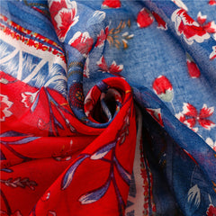 Ethnic Style Soft Cotton Hemp Handle Scarf Red Blue Small Broken Flower Decoration Sunscreen Shawl Silk Scarf Woman