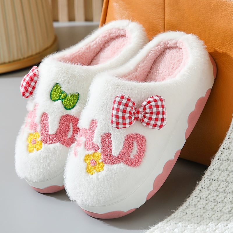 Lovely Bow knot Letters Plush Slipper