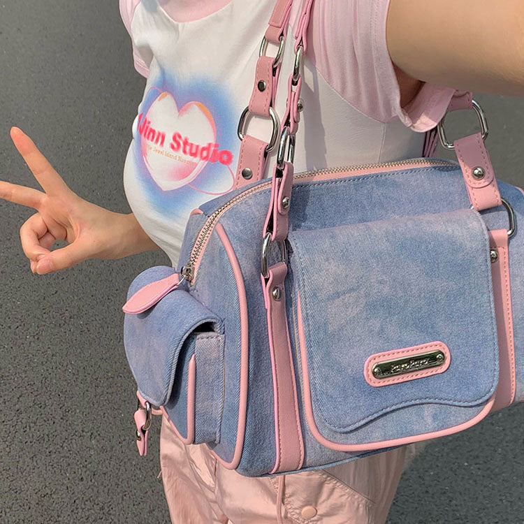 Lindo bolso de mezclilla rosa-HEARTZCORE