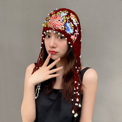 Ethnic style embroidered knitted hat Women's spring and summer versatile ear protection hat