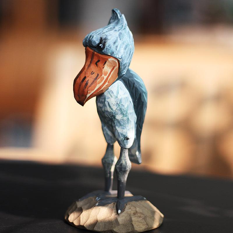 Figurines d'oiseaux Shoebill sculptées à la main en bois peint