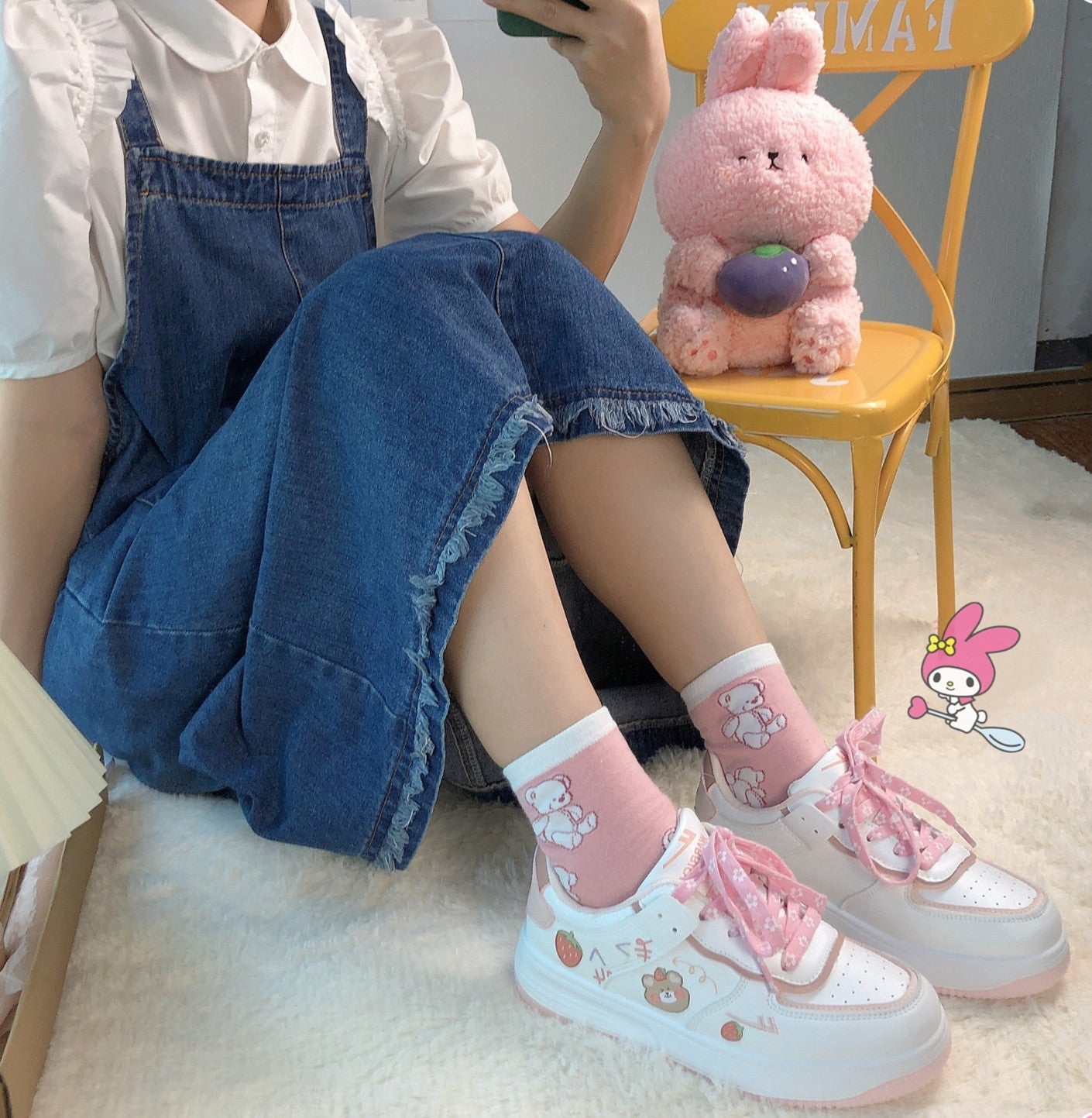 Cute Preppy Shoes Aesthetic Strawberry Bear Girls Sneakers