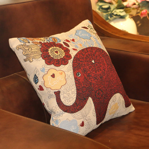 Ethnic style elephant pillowcase double-sided embroidered pillowcase sofa cushion