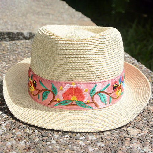 National style Embroidered Hat Straw Hat Sun-proof Visor Big Brim Summer Days Ladies National hat