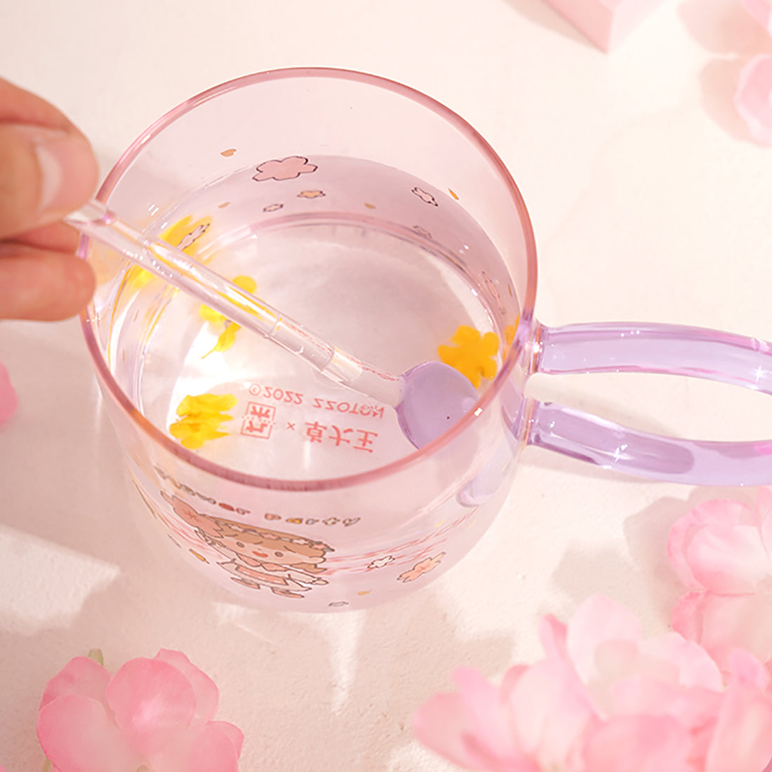 Cute Cartoon Girl Flower Party Glass Cup with Spoon