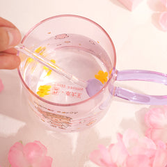 Cute Cartoon Girl Flower Party Glass Cup with Spoon