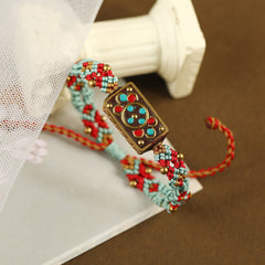 Tibetan ethnic style Nepalese beads hand string retro diagonal knot colorful rope pure hand woven bracelet