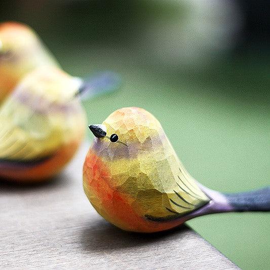 White-browed Tit-warbler Figurines Hand Carved Painted Wooden