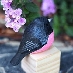 Pink Robin Bird Figuren aus handgeschnitztem, bemaltem Holz