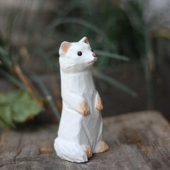 Stoat Figurines Hand Carved Painted Wooden