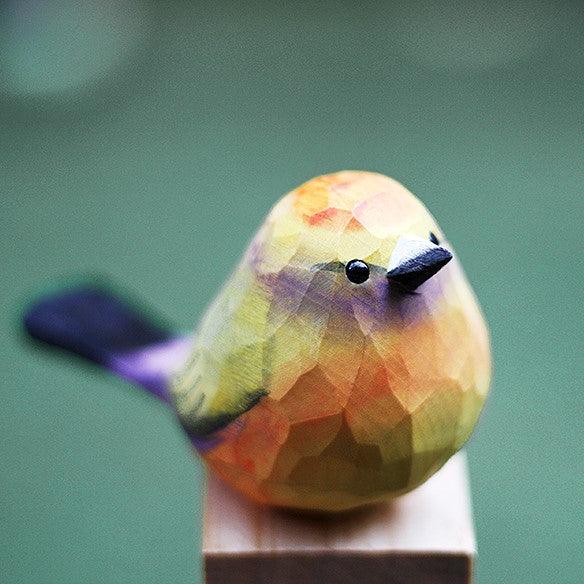 White-browed Tit-warbler Figurines Hand Carved Painted Wooden