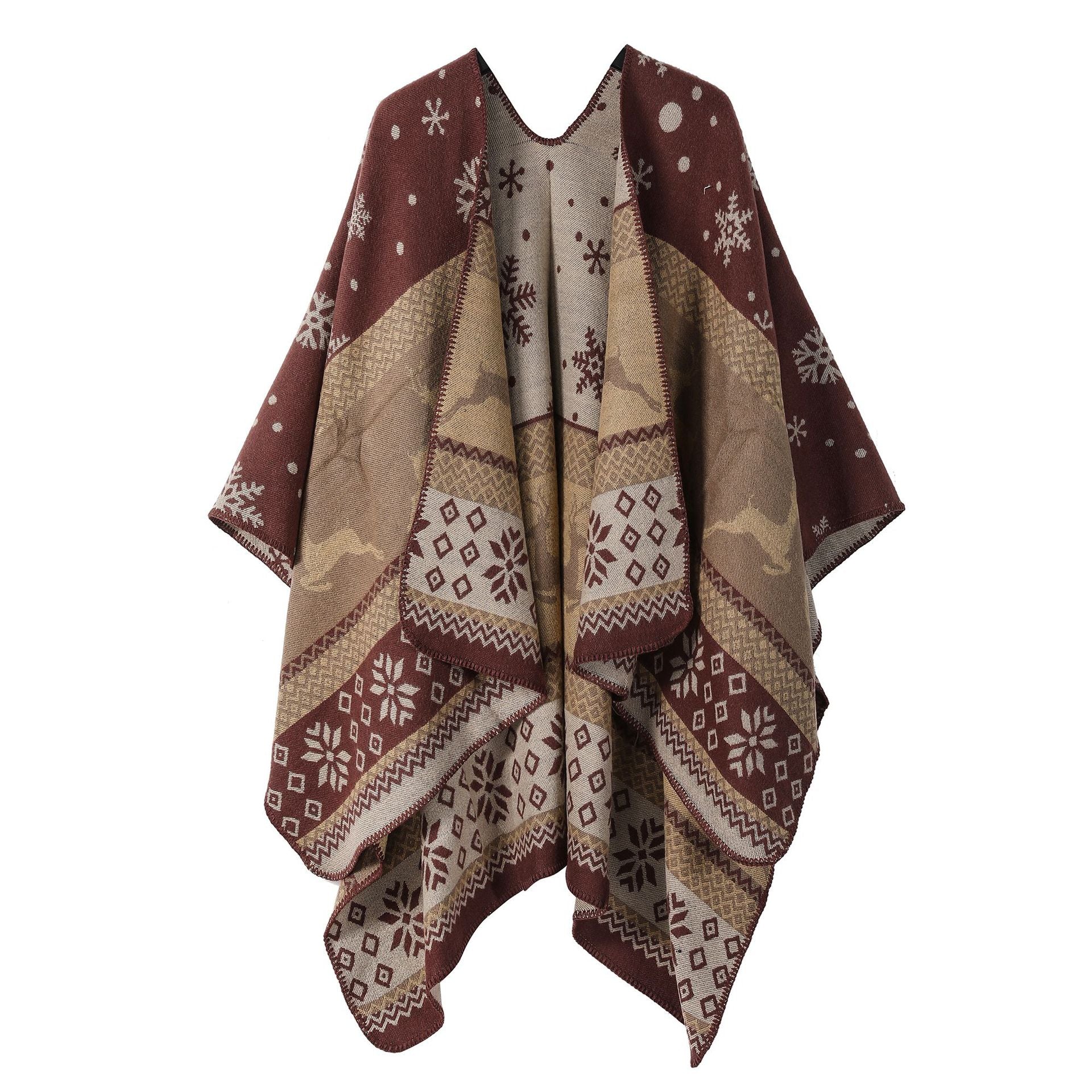 Ethnic style shawl, women's outfit, double-sided imitation cashmere scarf, blanket cape, autumn and winter Christmas day cape, thickened