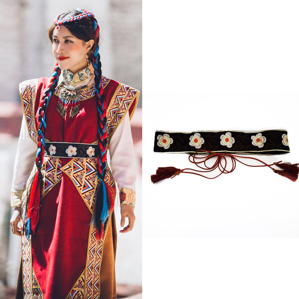 Bandwidth waist seal ethnic style Tibetan clothes robe with string waist chain retro embroidery women's national style