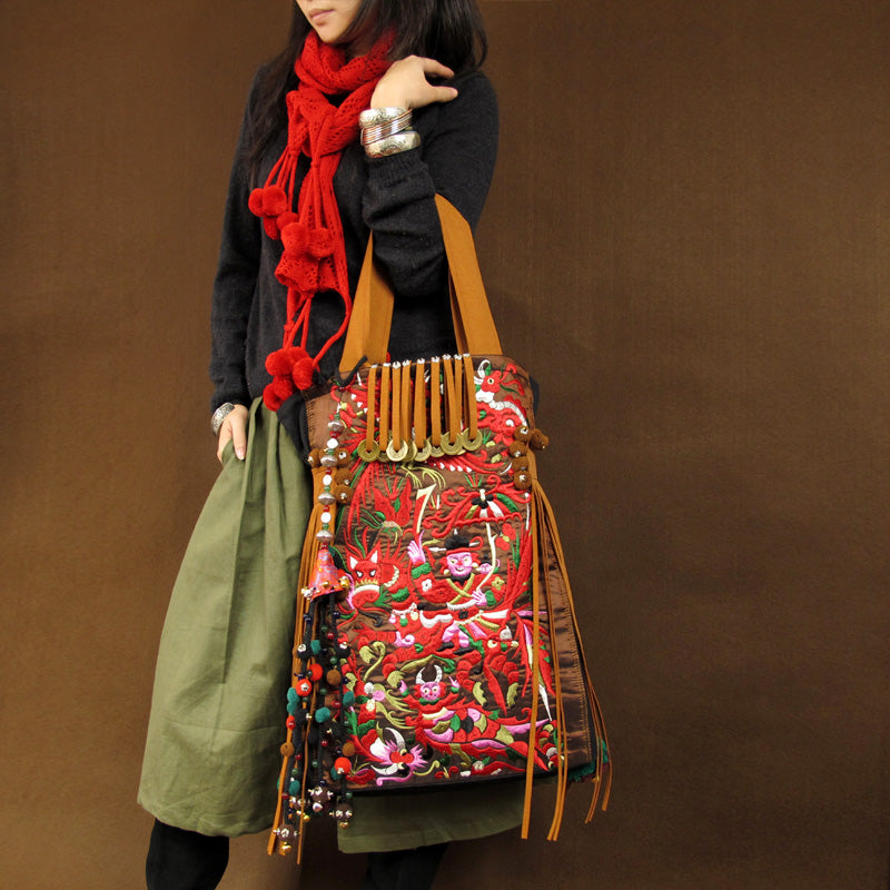 Original Ethnic Style Retro Tibetan Style Embroidery Women's Bag Shoulder Bag Travel Bag Large Capacity Canvas Bag