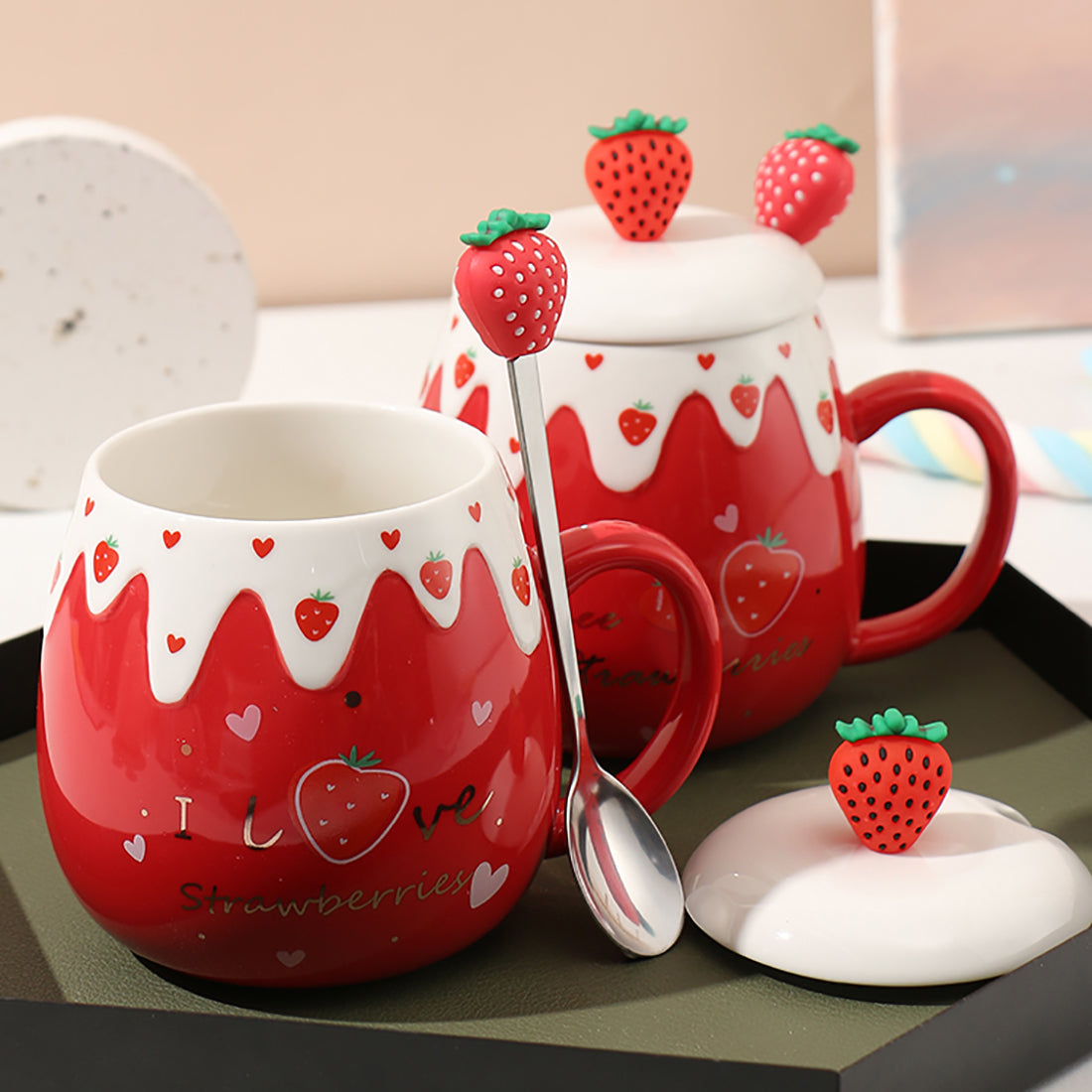 Cute Strawberry Cup with Spoon