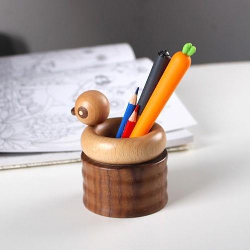 Duck Pen Holder Wooden Handmade Desk Decor