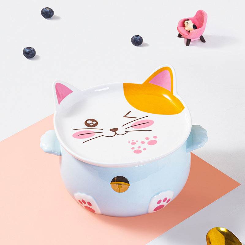 Cute Cat Ramen Bowl With Lid