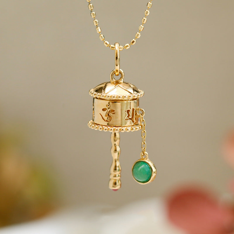 Six-character mantra prayer wheel pendant can be turned to pray for peace and protect necklace & Earrings