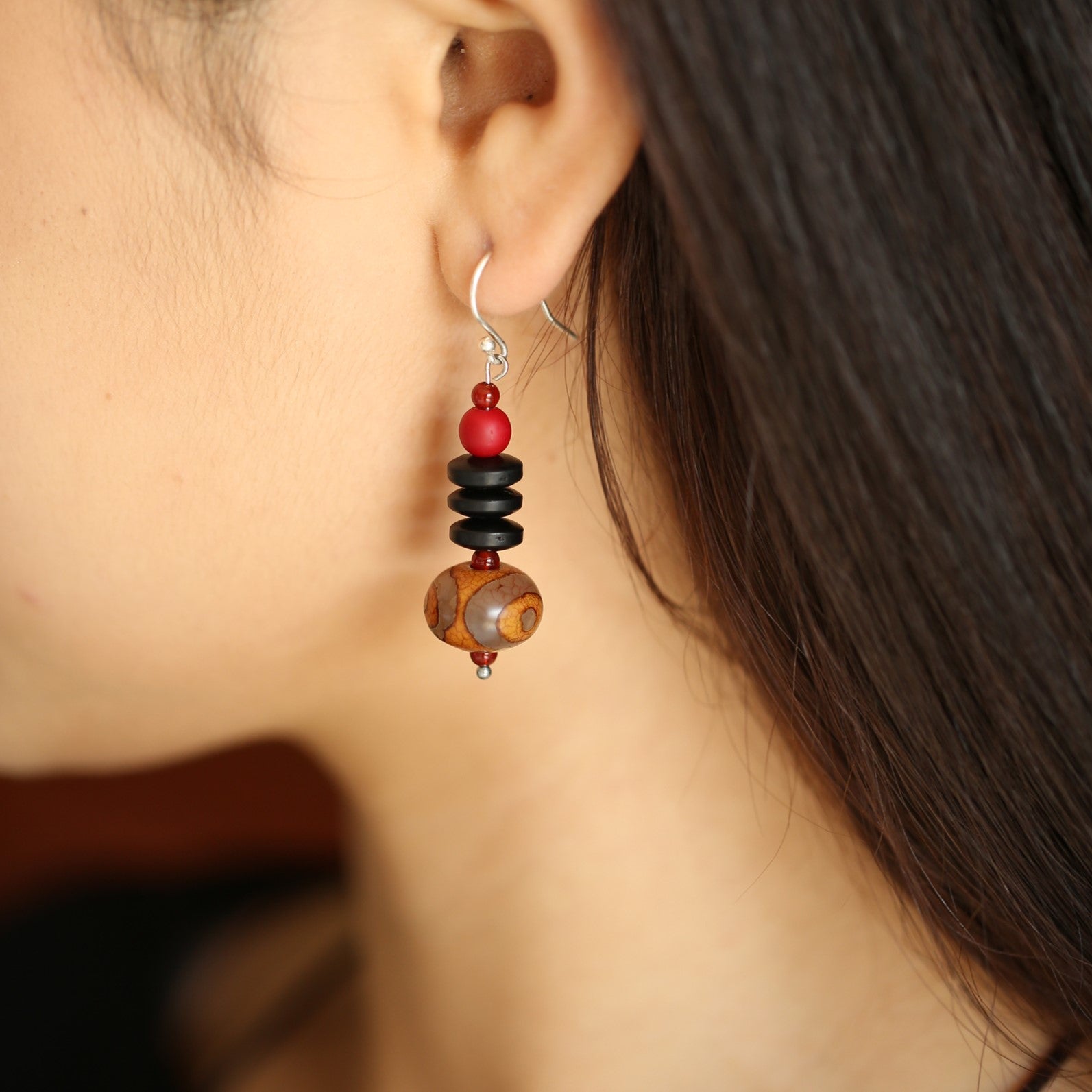 New National Style Earrings Dzi Beads Accessories Tremella Hook Ear Clip Literature and Leisure