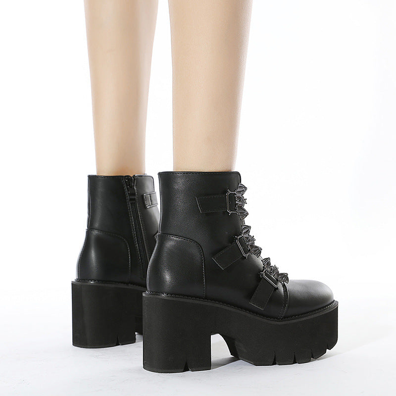 Gothic Bat Triple Buckles Platform Boots